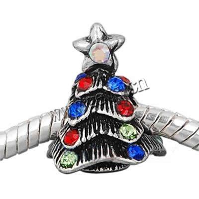 European Christmas Beads, Zinc Alloy, plated, without troll & with rhinestone, more colors for choice, cadmium free, 13x16mm, Sold By PC