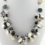 Пресноводных жемчужное ожерелье, Пресноводные жемчуги, с Ракушка, латунь оробка для застёжки, однонитевая, 7-8mm;12mm, длина:17.5 дюймовый, продается Strand