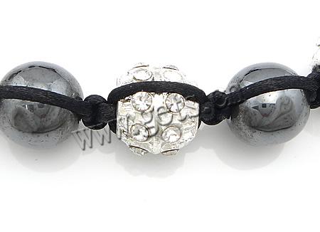 Bracelets de Woven Ball à stras , strass, avec Cordon de cire & Hématite & alliage de zinc, fait à la main, plus de couleurs à choisir, 8mm, 10mm, 9x10mm, Longueur:6-11 pouce, Vendu par brin