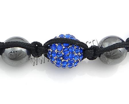 Rhinestone Woven Ball Bracelets, with Wax Cord & Hematite & Zinc Alloy, handmade, more colors for choice, 10mm, 12mm, Length:6.5-11 Inch, Sold By Strand