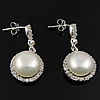 925 Sterling Silver Drop Earring, with Freshwater Pearl, Button, plated, with cubic zirconia 10mm 