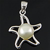 Cultured Pearl Sterling Silver Pendants, 925 Sterling Silver, with Freshwater Pearl, Starfish, platinum plated Approx 