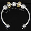 European Brass Cuff Bangles, Zinc Alloy, with Crystal & Zinc Alloy, plated 3mm .5 Inch 