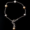 Pulseras de perlas de plata esterlina, plata de ley 925, con Perlas cultivadas de agua dulce, chapado en platina real, 6mm, longitud:7 Inch, Vendido por Sarta