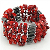 Magnetic Wrap Bracelet, coral, with Magnetic Hematite, red, 3-8mm Inch 