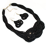 Glas Kern Perlen Schmucksets, Glas-Rocailles, Ohrring & Halskette, 3mm, Länge:18.5 ZollInch, verkauft von setzen