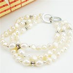 Bracelets de perles En alliage de zinc , perle d'eau douce cultivée, Alliage de zinc fermoir, bracelet perlé & 3 brins, 5-6mm,7-8mm .5 pouce, Vendu par brin