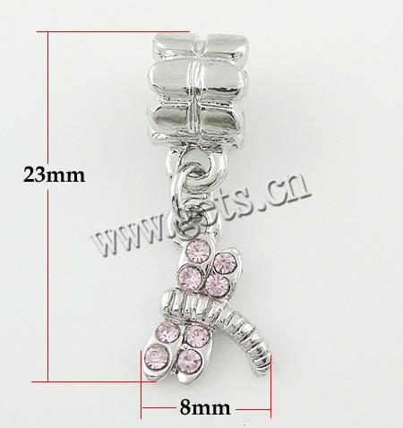 Zinc Alloy European Pendants, Dragonfly, plated, without troll & with rhinestone, more colors for choice, nickel, lead & cadmium free, 18x11x2mm, Hole:Approx 5mm, Length:32 , Sold By PC