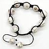 Porcelain Woven Ball Bracelets, with Nylon Cord, handmade, adjustable & with flower pattern, 12mm Inch 