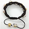 Porcelain Woven Ball Bracelets, with Nylon Cord, handmade, adjustable & with flower pattern, 10mm Inch 