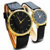 Paar Uhrenarmbänder, Zinklegierung, mit PU Leder & Glas, plattiert, für paar, schwarz, 19mm, 11mm, 9.4-Inch, 8.7-Inch, Länge:ca. 8.7 ZollInch, ca. 9.4 ZollInch, verkauft von Paar