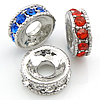 Rhinestone Zinc Alloy European Beads, Rondelle, plated, without troll & with rhinestone Approx 4mm 