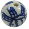 Blue and White Porcelain Beads, Round, hand drawing 