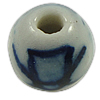Perles en céramique bleu et blanc 
, porcelaine, Rond, dessiné à la main, 6mm, Vendu par PC