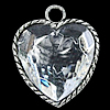 Crystal Zinc Alloy Pendants, with Crystal, Heart, plated nickel, lead & cadmium free, 34mm 
