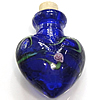 Lampwork Perfume Bottle, Heart, with flower pattern, dark blue, 23-24x36-37x15-16mm 
