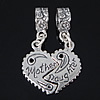Sterling Silver European Pendants, 925 Sterling Silver, Heart, plated Approx 5mm 