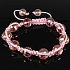 Bracelets en cristal de Woven Ball, avec corde en nylon, fait à la main, réglable & facettes, Lt rose, 12mm Environ 7.5 pouce, Vendu par brin