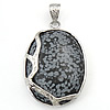 Snowflake Obsidian Pendants, with Brass, Oval, platinum color plated Approx Approx 