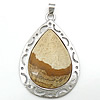 Picture Jasper Pendants, with Brass, Teardrop, platinum color plated Approx 