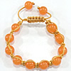 Gemstone Woven Ball Bracelets, Jade, with Nylon Cord, handmade, orange, Grade A, 10mm Approx 6-8 Inch 