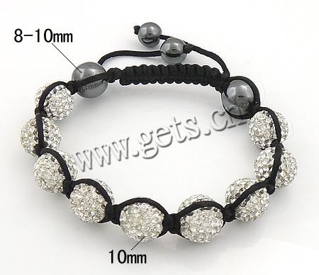 Rhinestone Woven Ball Bracelets, with Wax Cord & Hematite, handmade, with Mideast rhinestone, Length:Approx 6-9 Inch, Sold By Strand