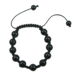 Gemstone Woven Ball Bracelets, Black Stone, with Waxed Linen Cord, 10mm .5 Inch 