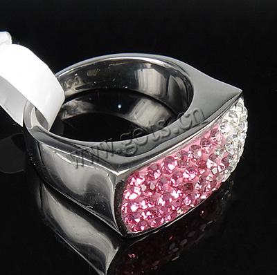 Rhinestone Stainless Steel Finger Ring, with Rhinestone Clay Pave, Rectangle, with 55 pcs rhinestone & different size for choice & with Mideast rhinestone, 11x21mm, US Ring Size:8, Sold By PC