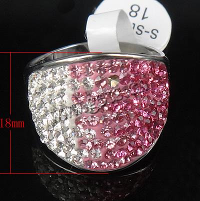 Rhinestone Stainless Steel Finger Ring, with Rhinestone Clay Pave, different size for choice & with Mideast rhinestone, 18mm, US Ring Size:8, Sold By PC