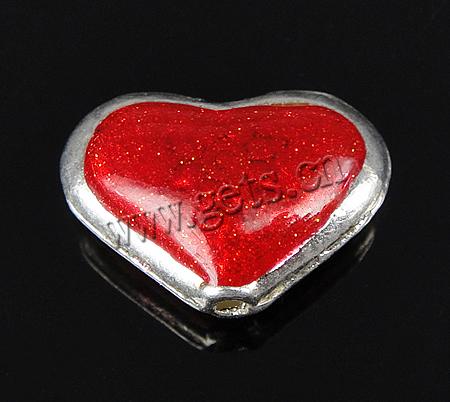 Enamel Zinc Alloy Beads, Heart, plated, red, cadmium free, 16x12x6mm, Hole:Approx 1.5mm, Sold By PC