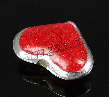 Enamel Zinc Alloy Beads, Heart, plated, red, cadmium free, 16x12x6mm, Hole:Approx 1.5mm, Sold By PC