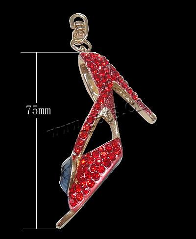 Zinc Alloy Shoes Pendants, with Rhinestone, plated, more colors for choice, 75x21x18mm, Sold By PC