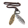 Cowhide Jewelry Necklace, with Zinc Alloy, Feather, coffee color, nickel, lead & cadmium free Approx 35.4 Inch 
