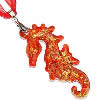 Lampwork Jewelry Necklace, with Ribbon, Seahorse, gold sand .5 Inch 