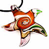Lampwork Jewelry Necklace, with Waxed Cotton Cord, Starfish, handmade, gold sand & silver foil, multi-colored Inch 