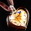 Lampwork Jewelry Necklace, with Ribbon, Heart, inner flower .5 Inch 
