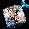 Lampwork Jewelry Necklace, with Ribbon, Rhombus, with millefiori slice & gold sand and silver foil .5 Inch 