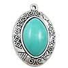 Turquoise Zinc Alloy Pendants, with turquoise, Oval, plated, stripe nickel, lead & cadmium free Approx 2mm 