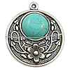 Turquoise Zinc Alloy Pendants, with turquoise, Coin, plated, stripe nickel, lead & cadmium free Approx 1.5mm 