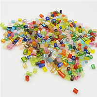 Silver Lined Glass Seed Beads, Hexagon Bugles, silver-lined, translucent, mixed colors 