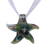 Lampwork Jewelry Necklace, with Ribbon, Starfish, silver foil .5 Inch 
