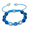 Bracelets de Woven Ball pierres précieuses, pierre gemme, avec Cordon de cire & strass & laiton & alliage de zinc, bleu, 8-10mm Environ 6.5 pouce, Vendu par brin