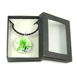 Karton Verpackung Murano Halskette, Lampwork, mit PU Schnur, flache Runde, innen Blume, keine, 32x12mm, Länge:17 ZollInch, verkauft von Box