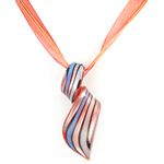 Lampwork Jewelry Necklace, with Wax Cord & Ribbon, Leaf, silver foil .5 Inch 