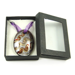 Box Packing Lampwork Necklace, with Ribbon, Oval, gold sand and silver foil .5 Inch 