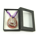 Box Packing Lampwork Necklace, with Ribbon, Teardrop, gold sand and silver foil .5 Inch 