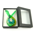 Box Packing Lampwork Necklace, with Ribbon, Teardrop, gold sand .5 Inch 