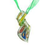 Lampwork Jewelry Necklace, with Ribbon, Leaf, gold sand & silver foil .5 Inch 