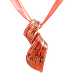 Lampwork Jewelry Necklace, with Ribbon, Leaf, gold sand .5 Inch 