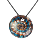 Lampwork Jewelry Necklace, with rubber cord, Flat Round, silver foil Inch 